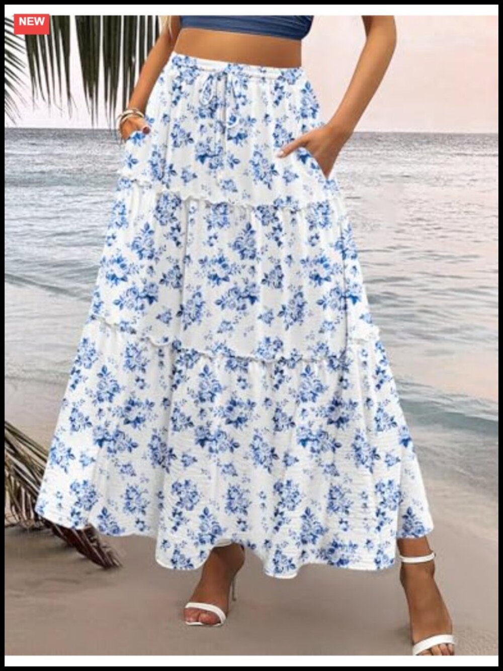 Boho Floral Printed High Waist Maxi Skirt with Pockets - Picture 2 of 6